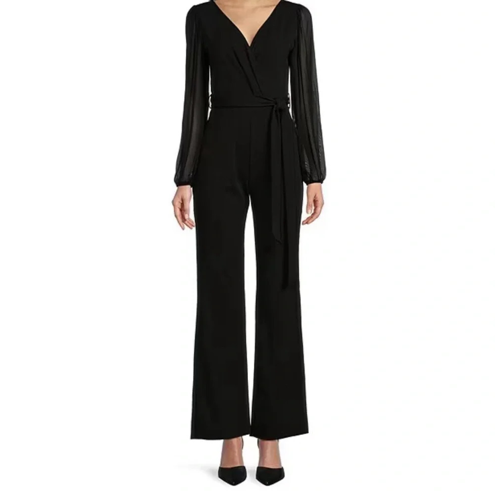 Moa Moa Whimsigoth Women's Black Sz M Sheer Long Sleeve Wide Leg Career Jumpsuit